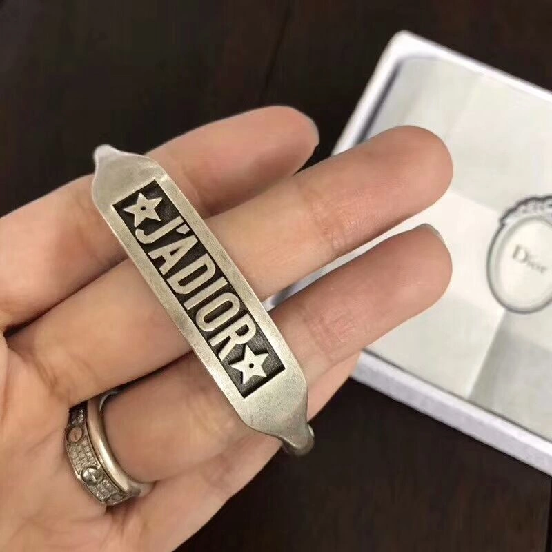 2018 Unique Style Dior J??ADIOR Unisex Retro Silver Logo Pattern Turquoise Green Open Adjustable Fake Bracelet