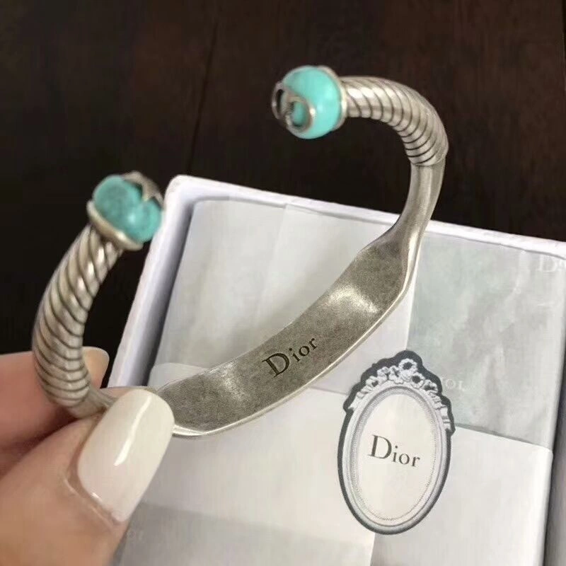 2018 Unique Style Dior J??ADIOR Unisex Retro Silver Logo Pattern Turquoise Green Open Adjustable Fake Bracelet