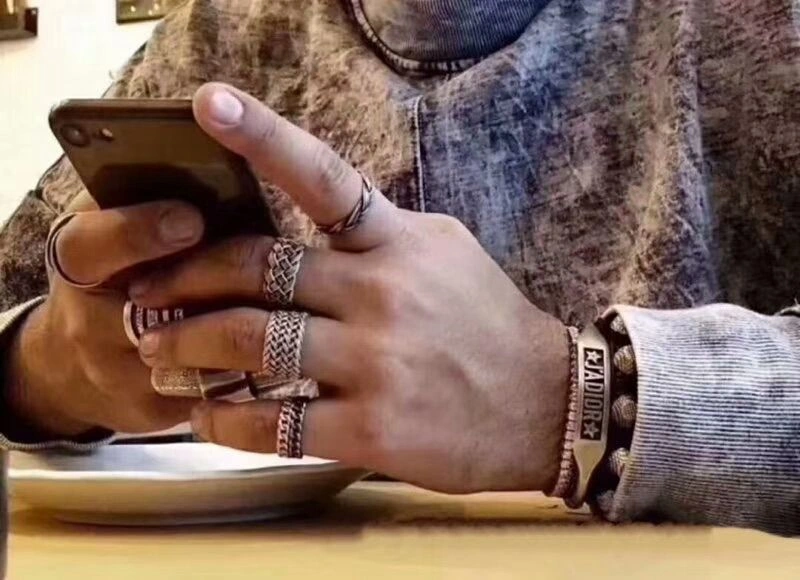 2018 Unique Style Dior J??ADIOR Unisex Retro Silver Logo Pattern Turquoise Green Open Adjustable Fake Bracelet