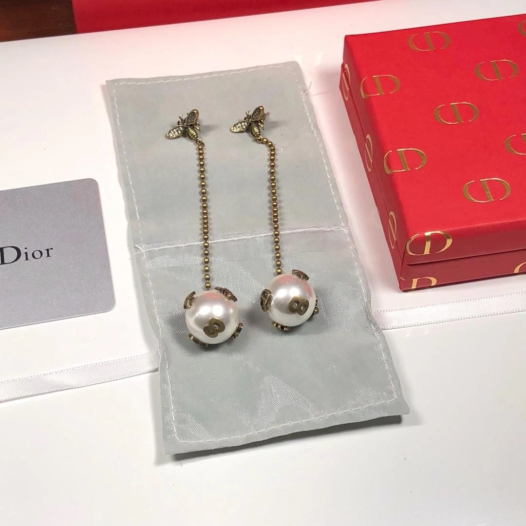 2019 Limited Edittion Christian Dior White Pearl Ball Pendant Yellow Gold Bee Diamonds Drop Earrings For Ladies