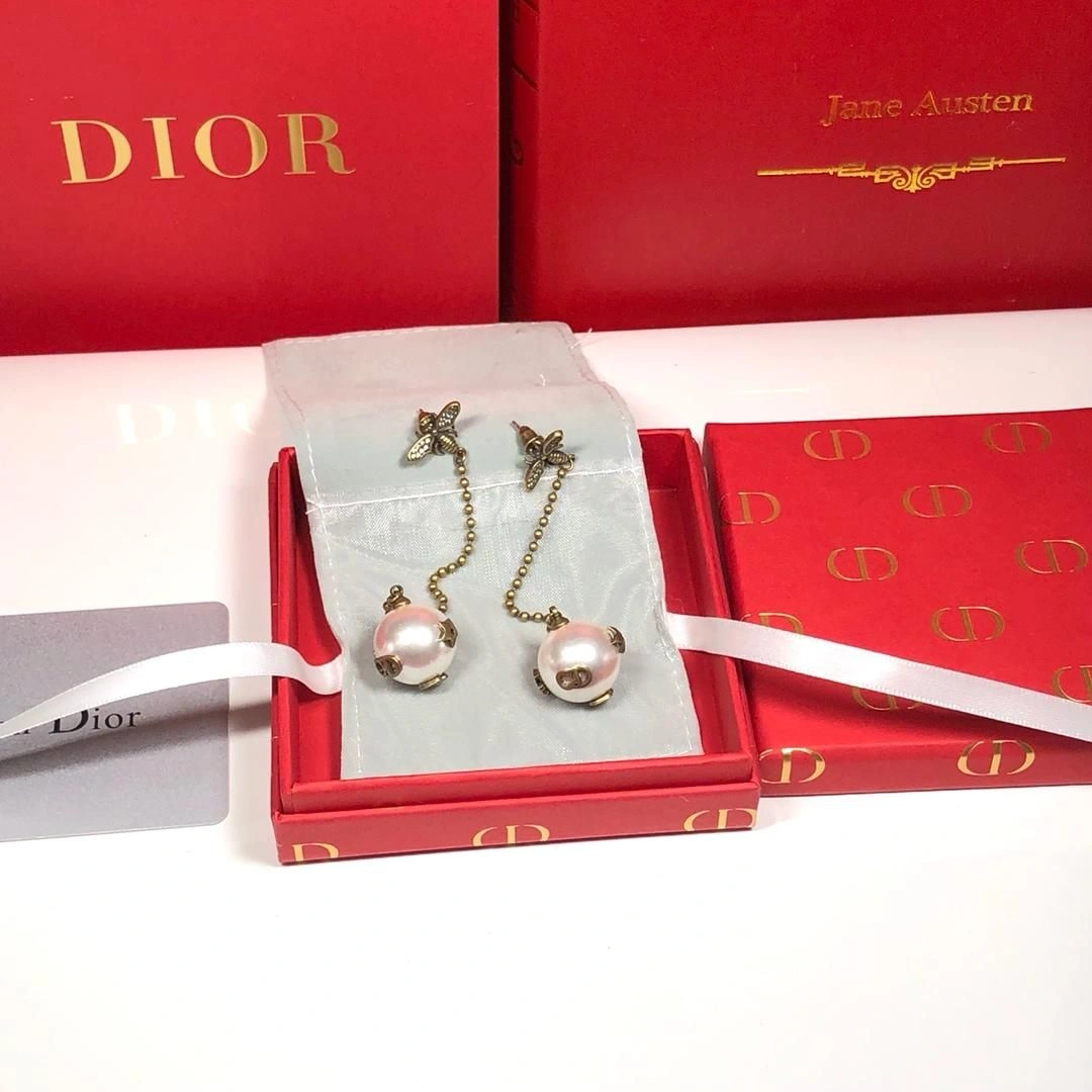 2019 Limited Edittion Christian Dior White Pearl Ball Pendant Yellow Gold Bee Diamonds Drop Earrings For Ladies