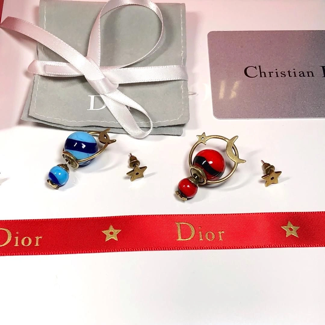 2019 New Dior Tribales Astre Lunaire Star Moon Asymmetric Brass Earrings For Ladies Blue Red White