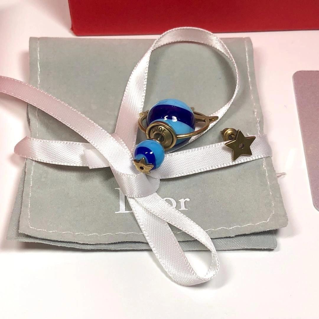 2019 New Dior Tribales Astre Lunaire Star Moon Asymmetric Brass Earrings For Ladies Blue Red White