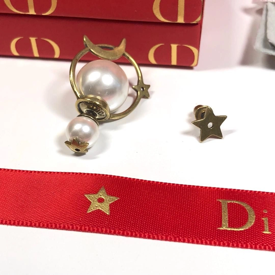 2019 New Dior Tribales Astre Lunaire Star Moon Asymmetric Brass Earrings For Ladies Blue Red White