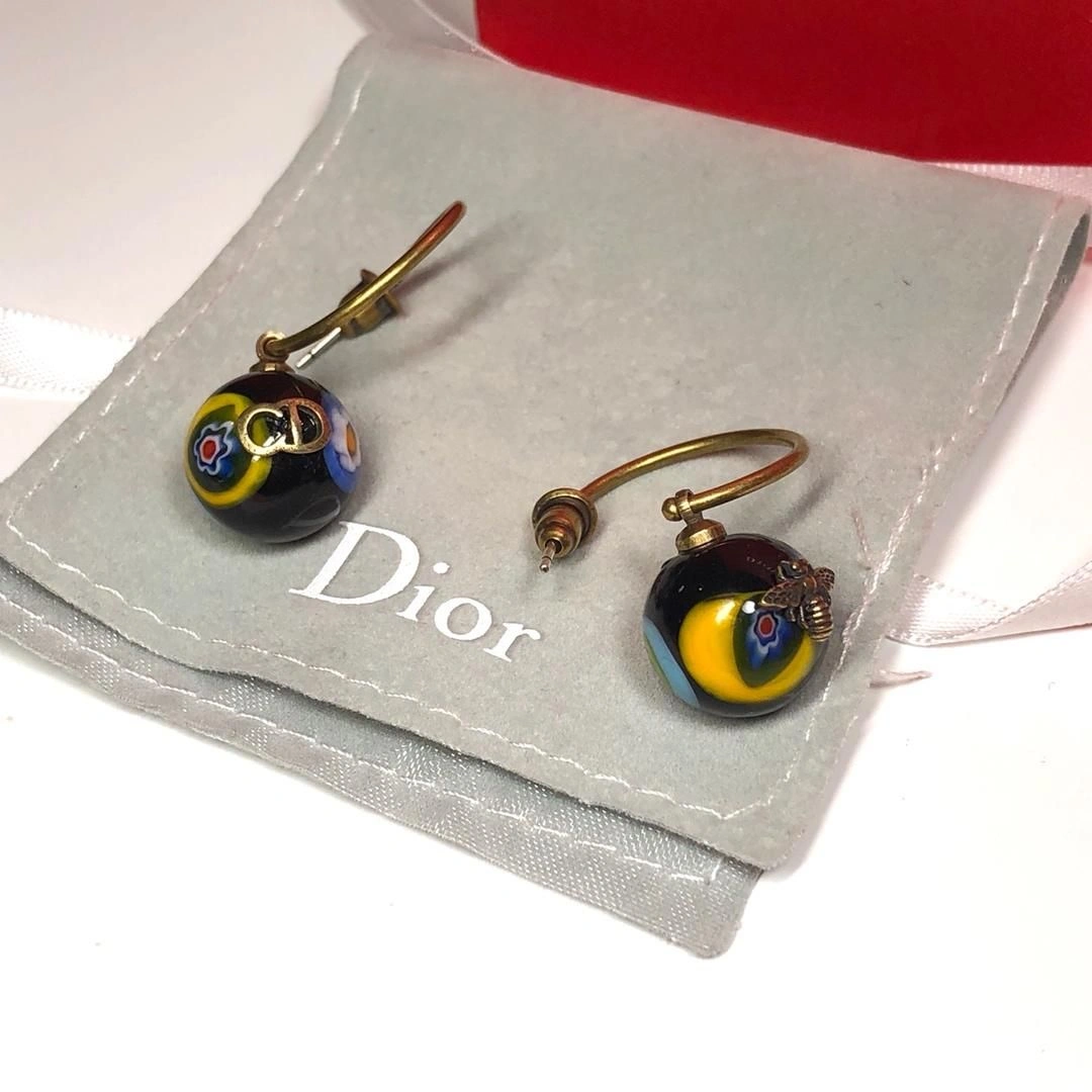 2019 Retro Style Dior Tribales Multicolor Ball Pendant Ladies Brass Bee Asymmetric CD Earrings Price America