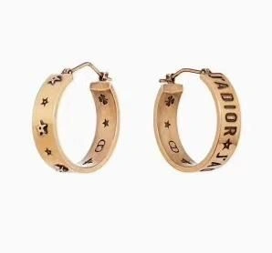 2019 Spring New Dior J’Adior Star-Logo Letter Pattern Charming Ladies Yellow Brass Hoop Earrings