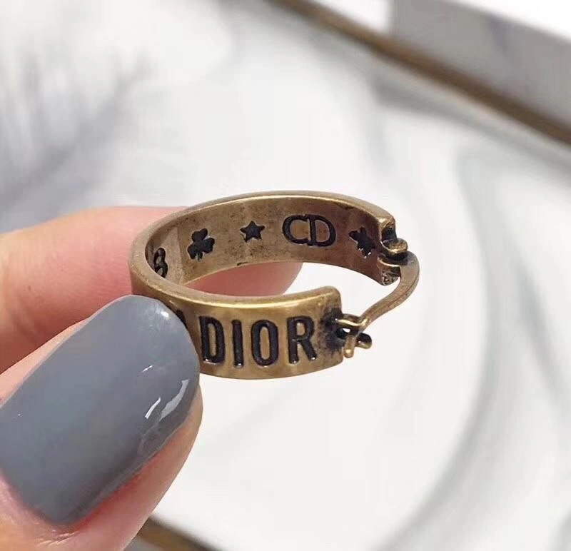 2019 Spring New Dior J’Adior Star-Logo Letter Pattern Charming Ladies Yellow Brass Hoop Earrings