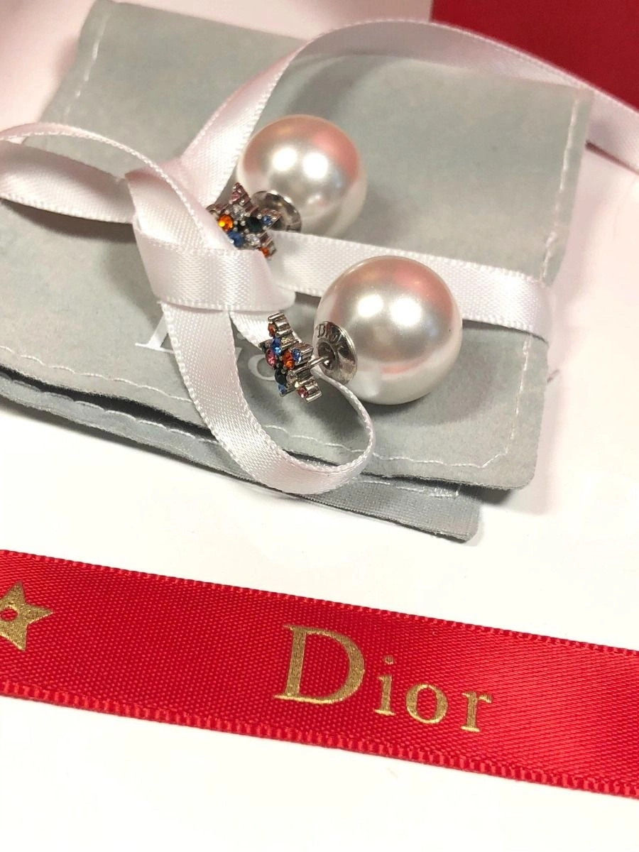 2019 Womens Popular Christian Dior Tribales White Pearl Luxury Colorful Diamonds Star Shaped Stud Earrings Replica
