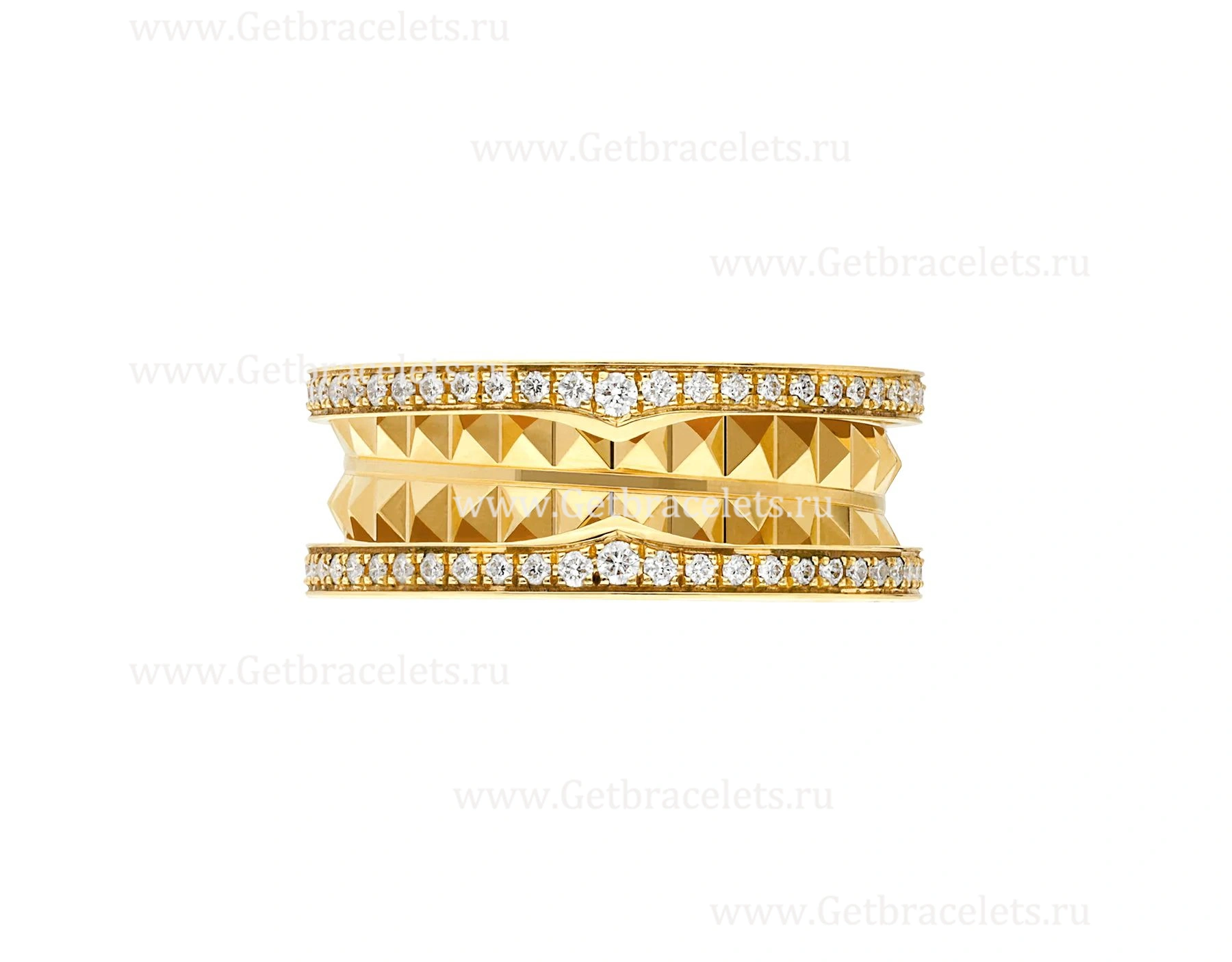 2020 New B.zero1 Rock 2-Band Ring in 18kt Yellow Gold with Studded Spiral and Pave Diamonds on the Edges