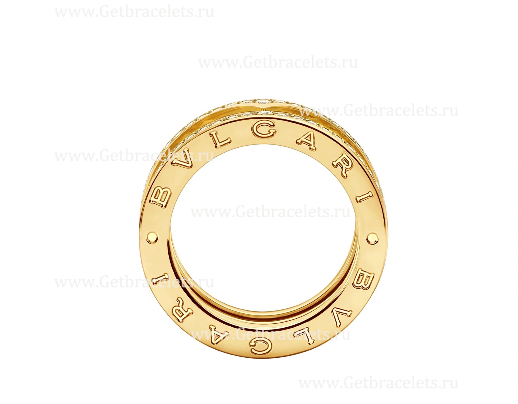 2020 New B.zero1 Rock 2-Band Ring in 18kt Yellow Gold with Studded Spiral and Pave Diamonds on the Edges