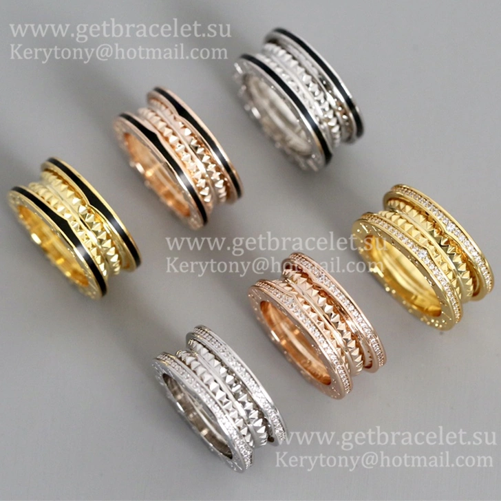 2020 New B.zero1 Rock 2-Band Ring in 18kt Yellow Gold with Studded Spiral and Pave Diamonds on the Edges