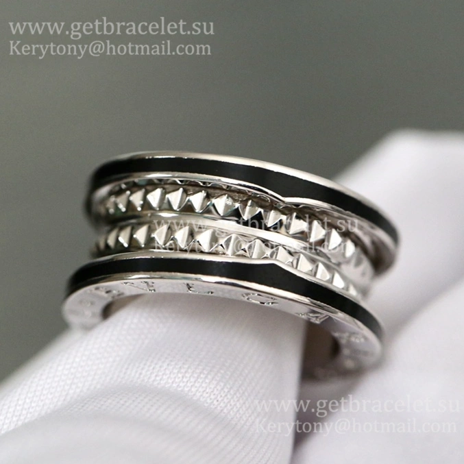 2020 New B.zero1 Rock 2-Band Ring in 18kt Yellow Gold with Studded Spiral and Pave Diamonds on the Edges