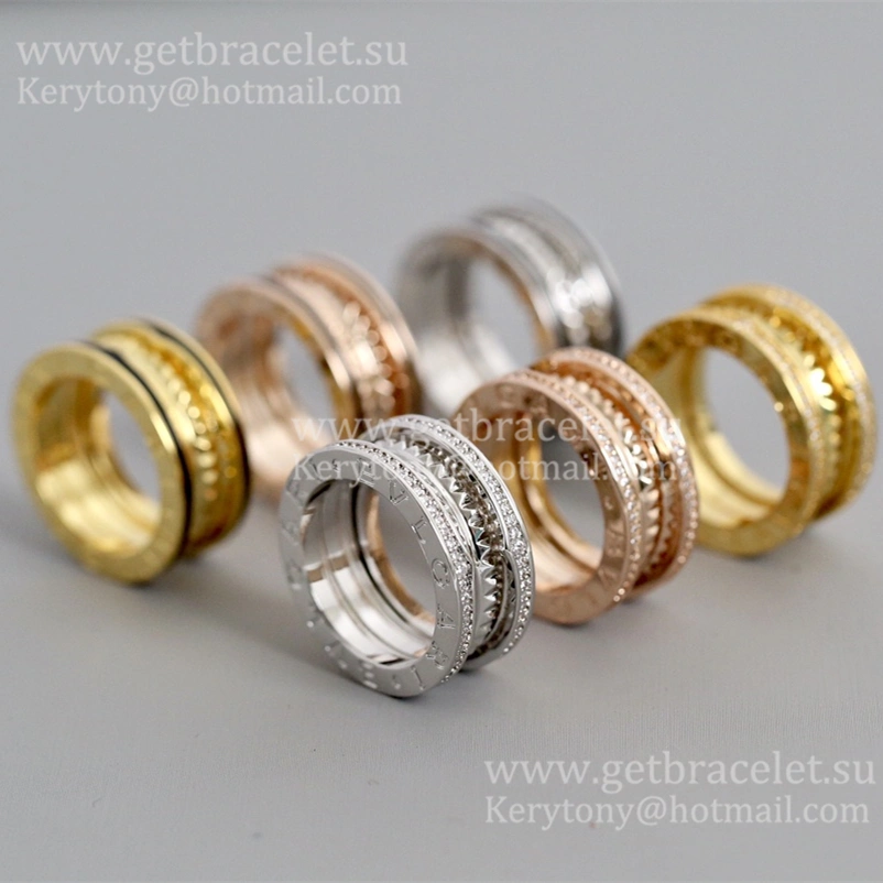 2020 New B.zero1 Rock 2-band Ring in 18kt Rose Gold with Studded Spiral and Black Ceramic Inserts on the Edges