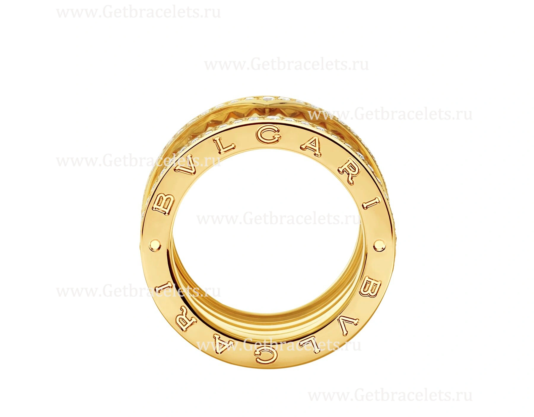 2020 New B.zero1 Rock 4-Band Ring in 18kt Yellow Gold with Studded Spiral and Pave Diamonds on the Edges