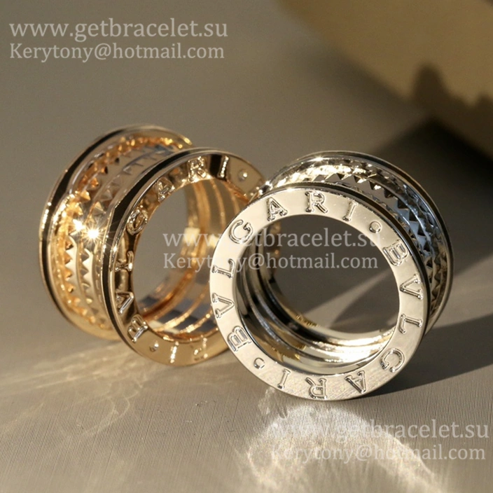 2020 New B.zero1 Rock 4-Band Ring in 18kt Yellow Gold with Studded Spiral and Pave Diamonds on the Edges