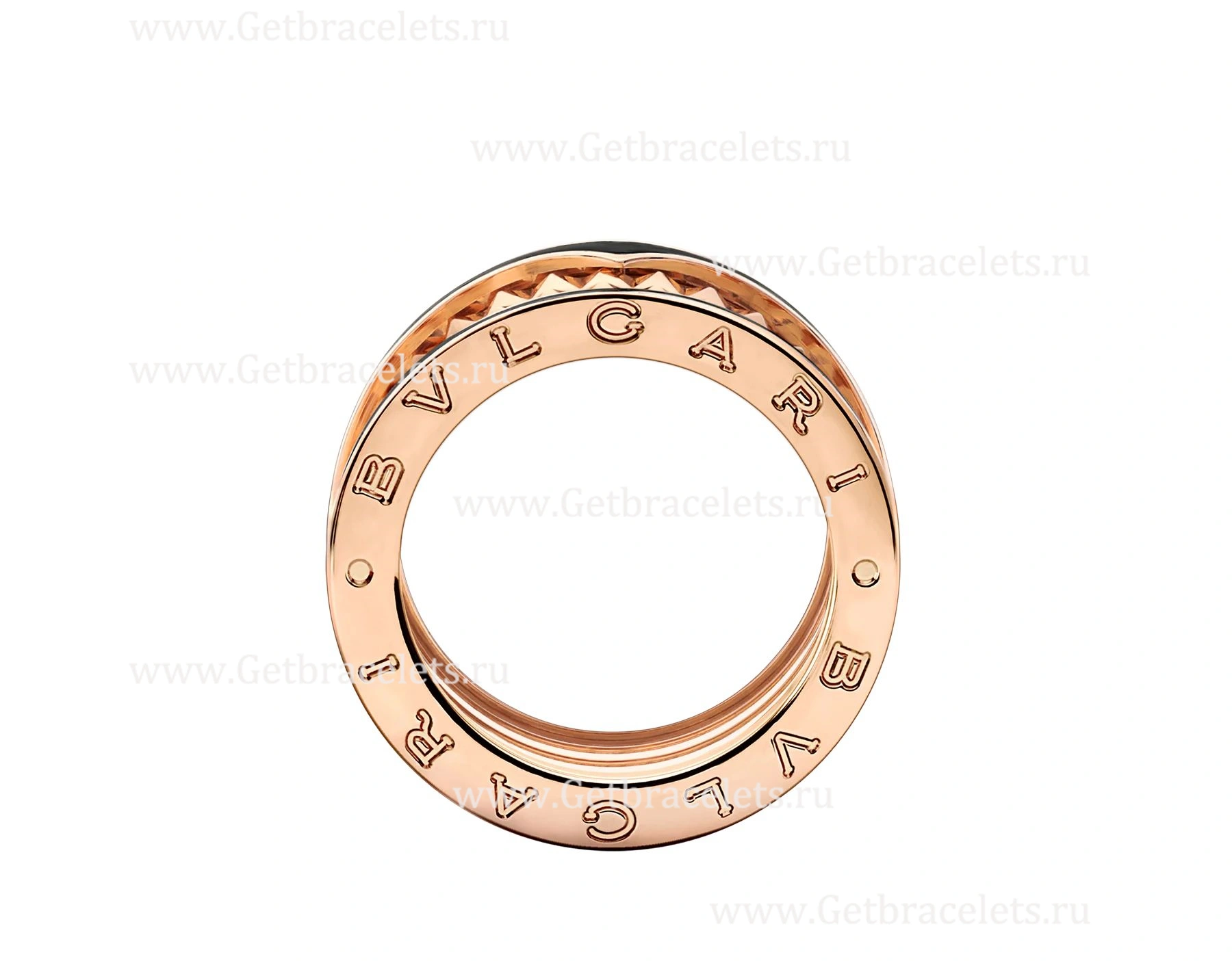 2020 New B.zero1 Rock 4-band Ring in 18kt Rose Gold with Studded Spiral and Black Ceramic Inserts on the Edges