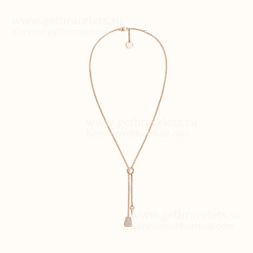 2021 Best Price Hermes Kelly Clochette Necklace With Diamonds in Rose Gold