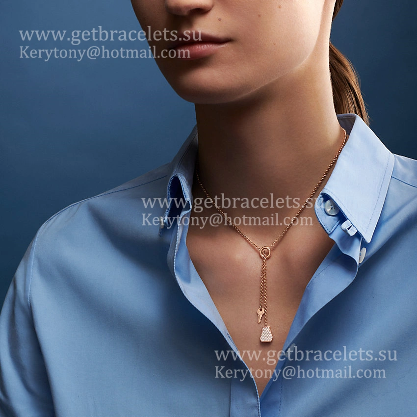 2021 Best Price Hermes Kelly Clochette Necklace With Diamonds in Rose Gold