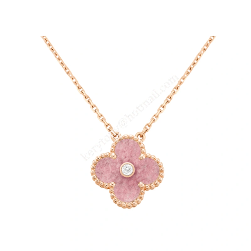 2021 Christmas Van Cleef Arpels Vintage Alhambra Pendant Rose gold With Diamond and Rhodonite For Ladies Online