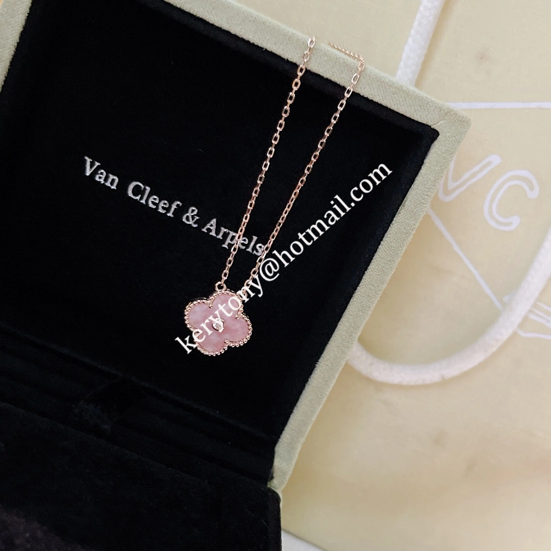 2021 Christmas Van Cleef Arpels Vintage Alhambra Pendant Rose gold With Diamond and Rhodonite For Ladies Online