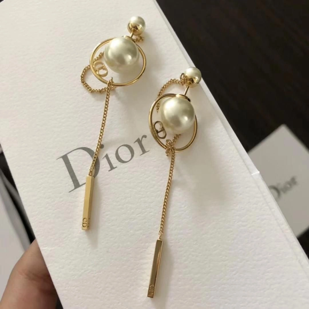 2021 Dior Tribales CD Rectangle Pendant White Pearl Ladies Yellow Gold Tassel Earrings Sale Australia E0956TRIRS_D301