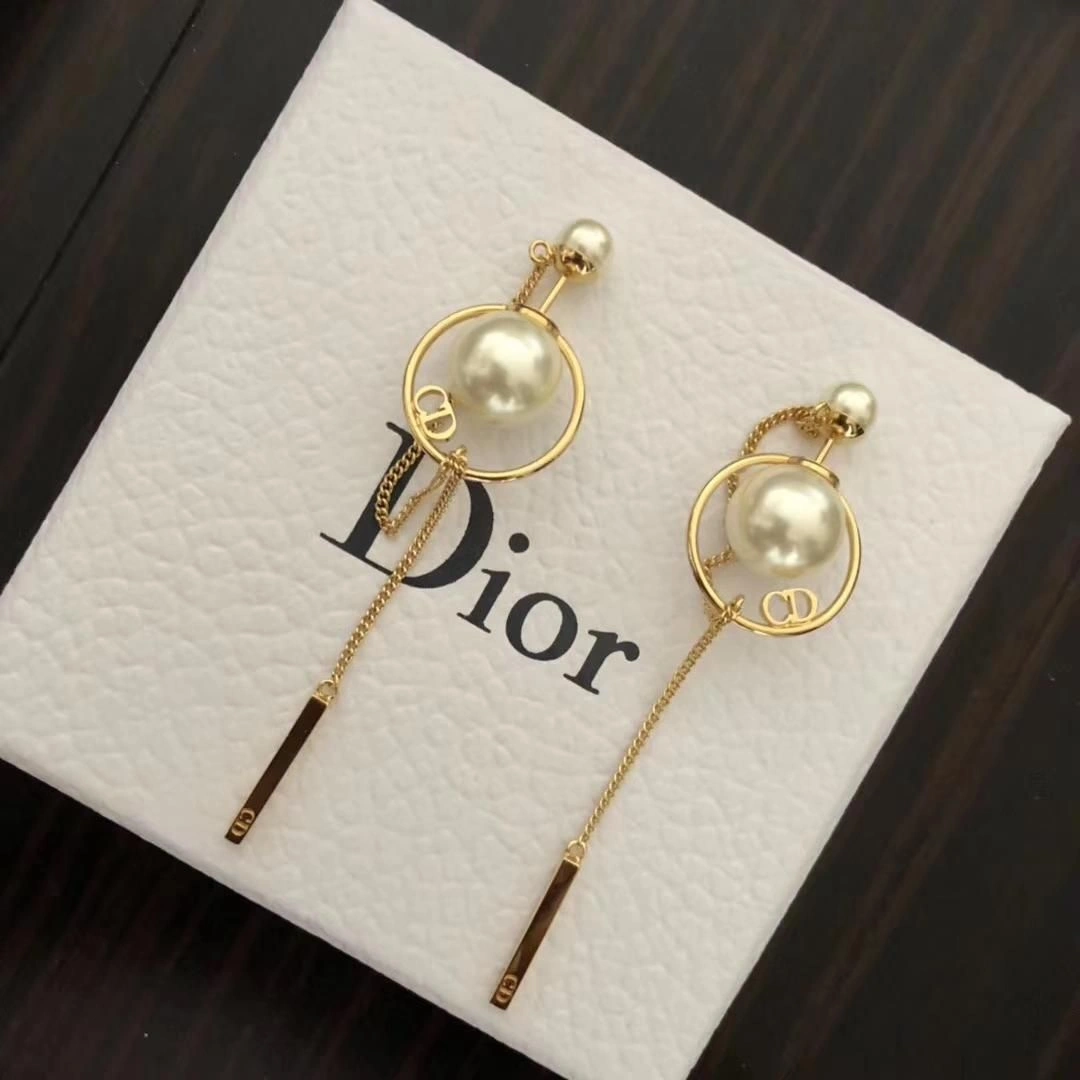 2021 Dior Tribales CD Rectangle Pendant White Pearl Ladies Yellow Gold Tassel Earrings Sale Australia E0956TRIRS_D301