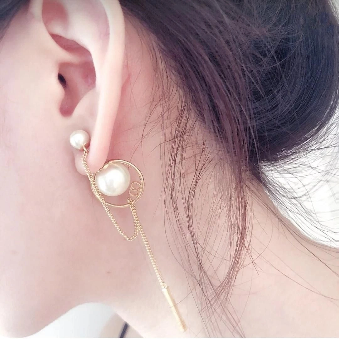 2021 Dior Tribales CD Rectangle Pendant White Pearl Ladies Yellow Gold Tassel Earrings Sale Australia E0956TRIRS_D301