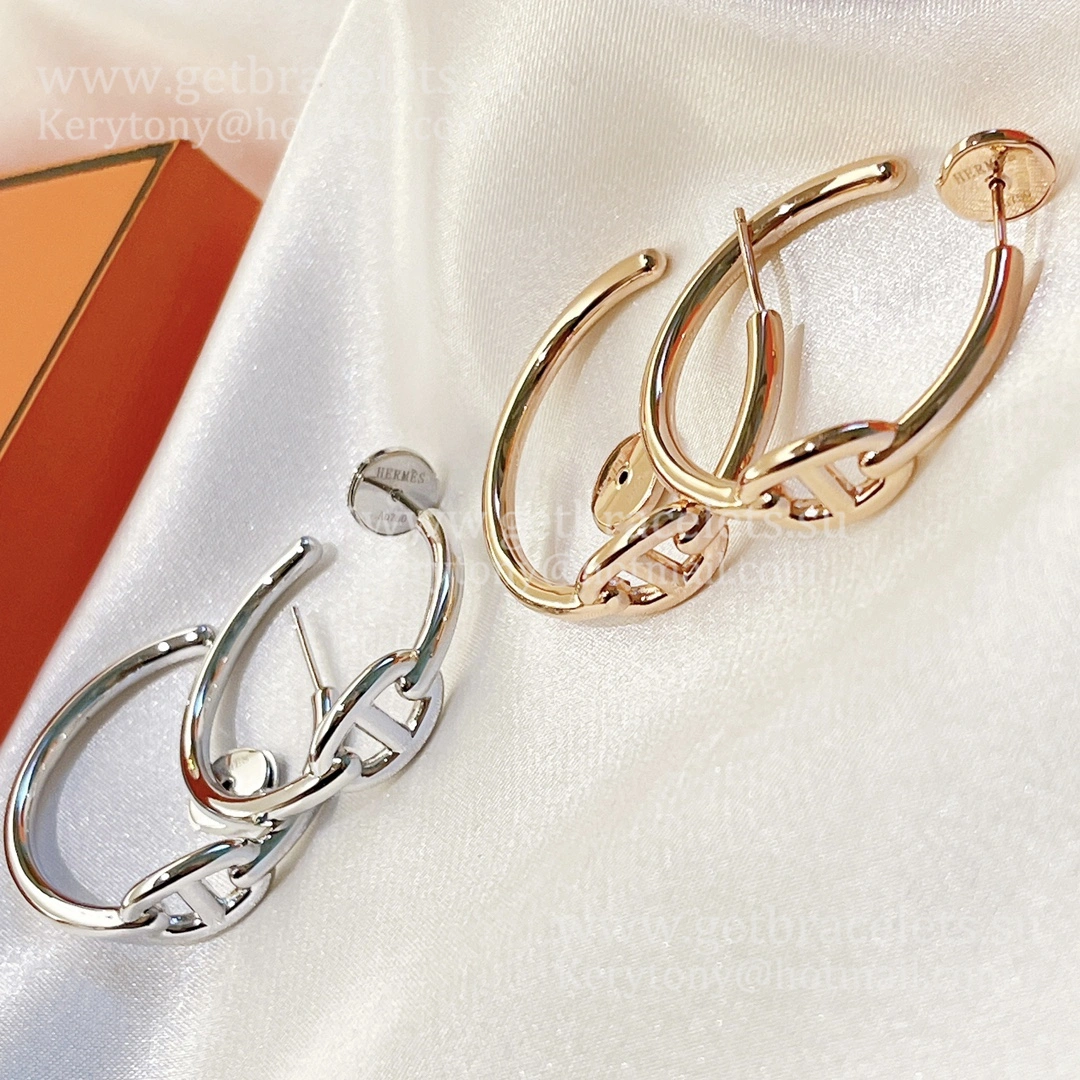 2021 Hermes Chaine D’Ancre Enchainee Earrings Silver Yellow Gold Rose Gold