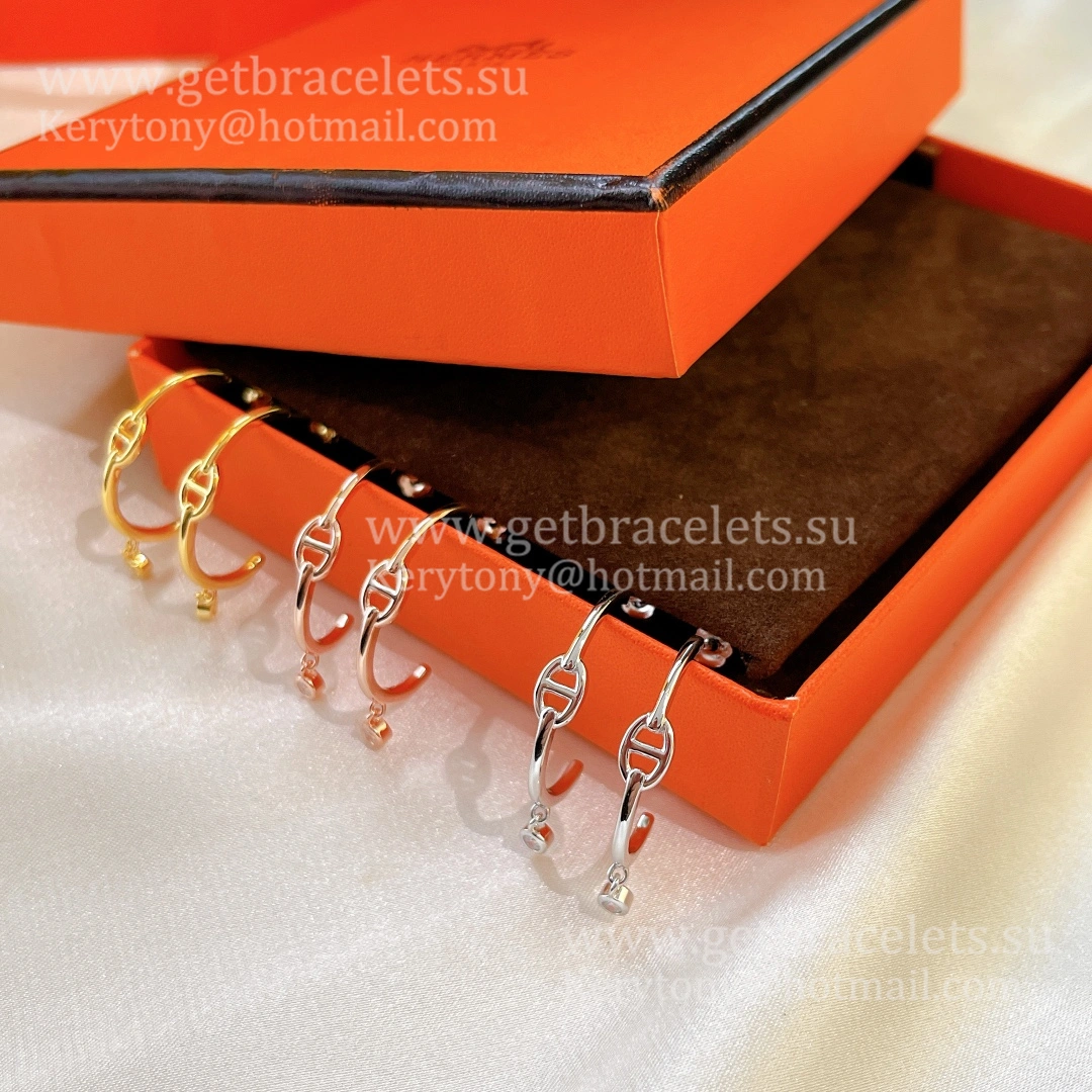 2021 Hermes Chaine D’Ancre Enchainee Earrings Silver Yellow Gold Rose Gold