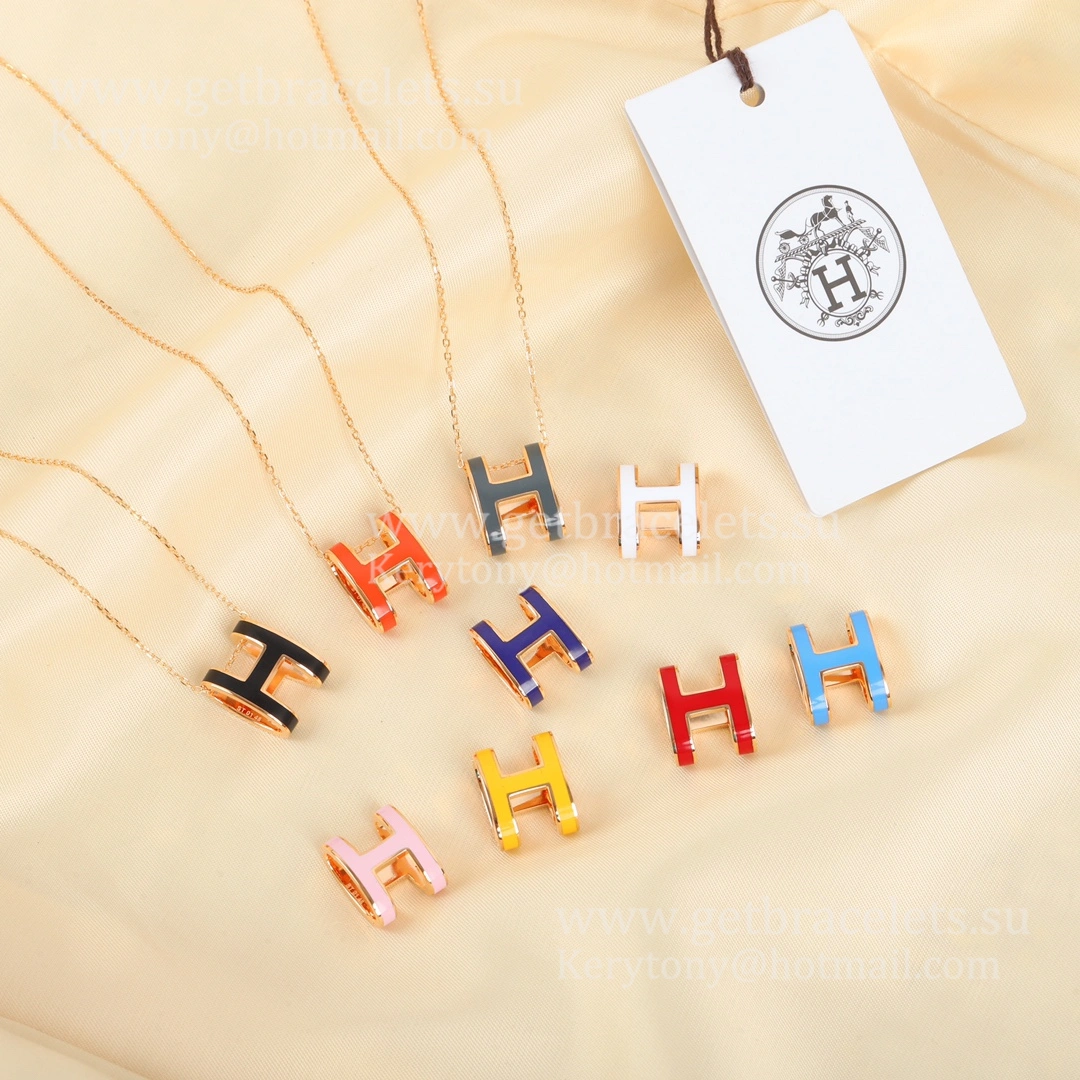 2021 Latest Hermes POP Enamel H Necklace Yellow Gold Pink Gold White Gold