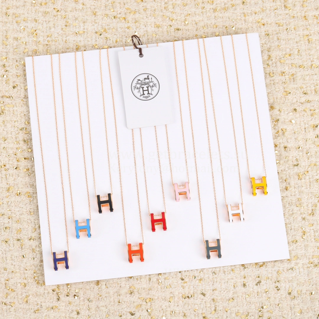 2021 Latest Hermes POP Enamel H Necklace Yellow Gold Pink Gold White Gold
