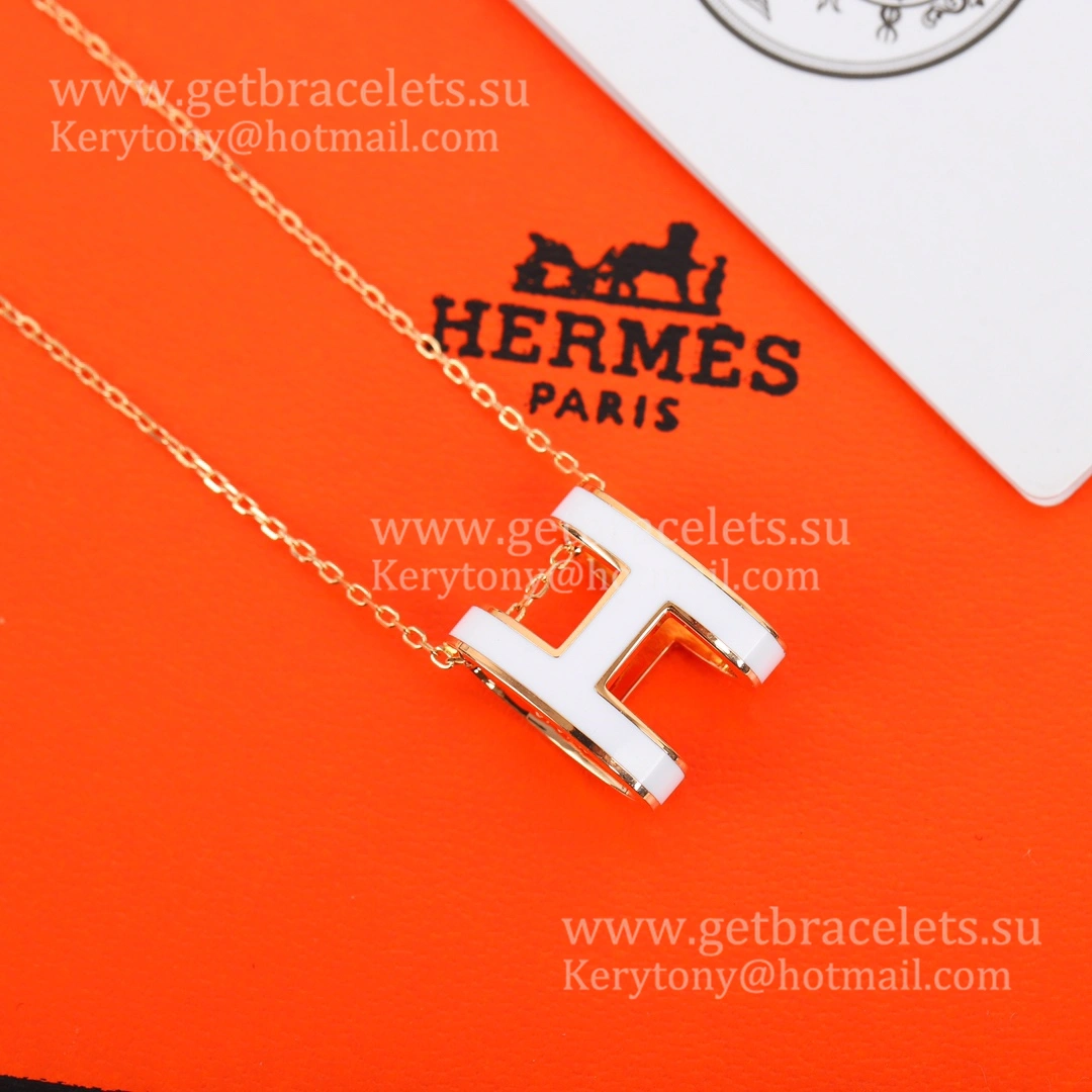 2021 Latest Hermes POP Enamel H Necklace Yellow Gold Pink Gold White Gold