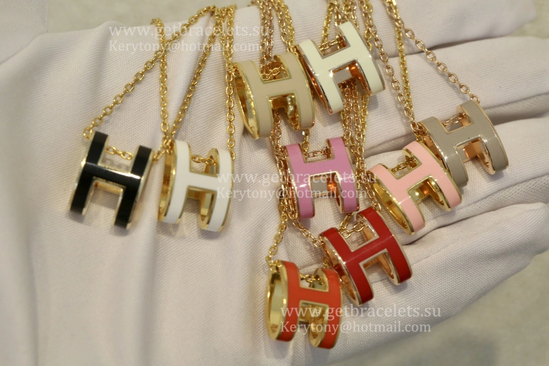 2021 Latest Hermes POP Enamel H Necklace Yellow Gold Pink Gold White Gold