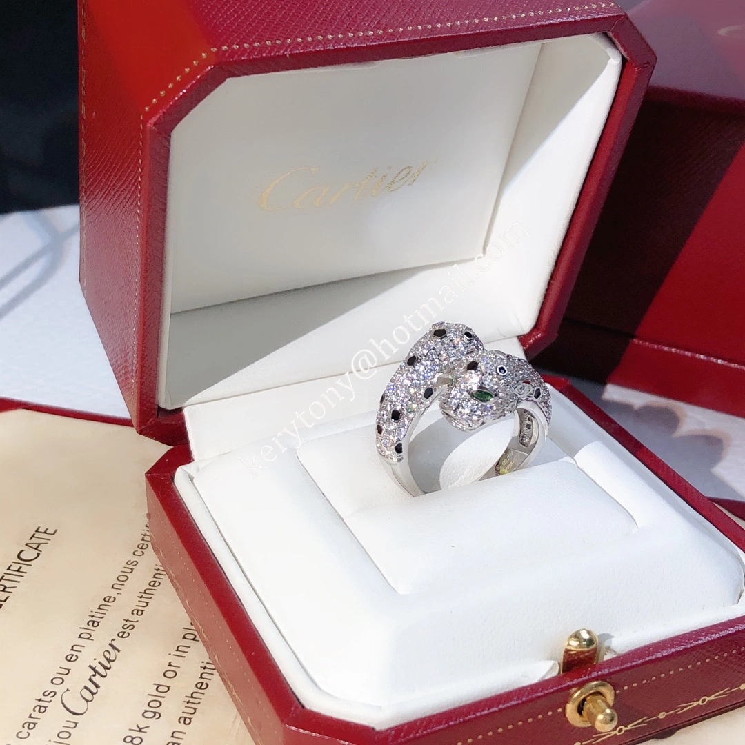 2021 New Double Panthere de Cartier Ring White Gold With Diamonds Online Sale