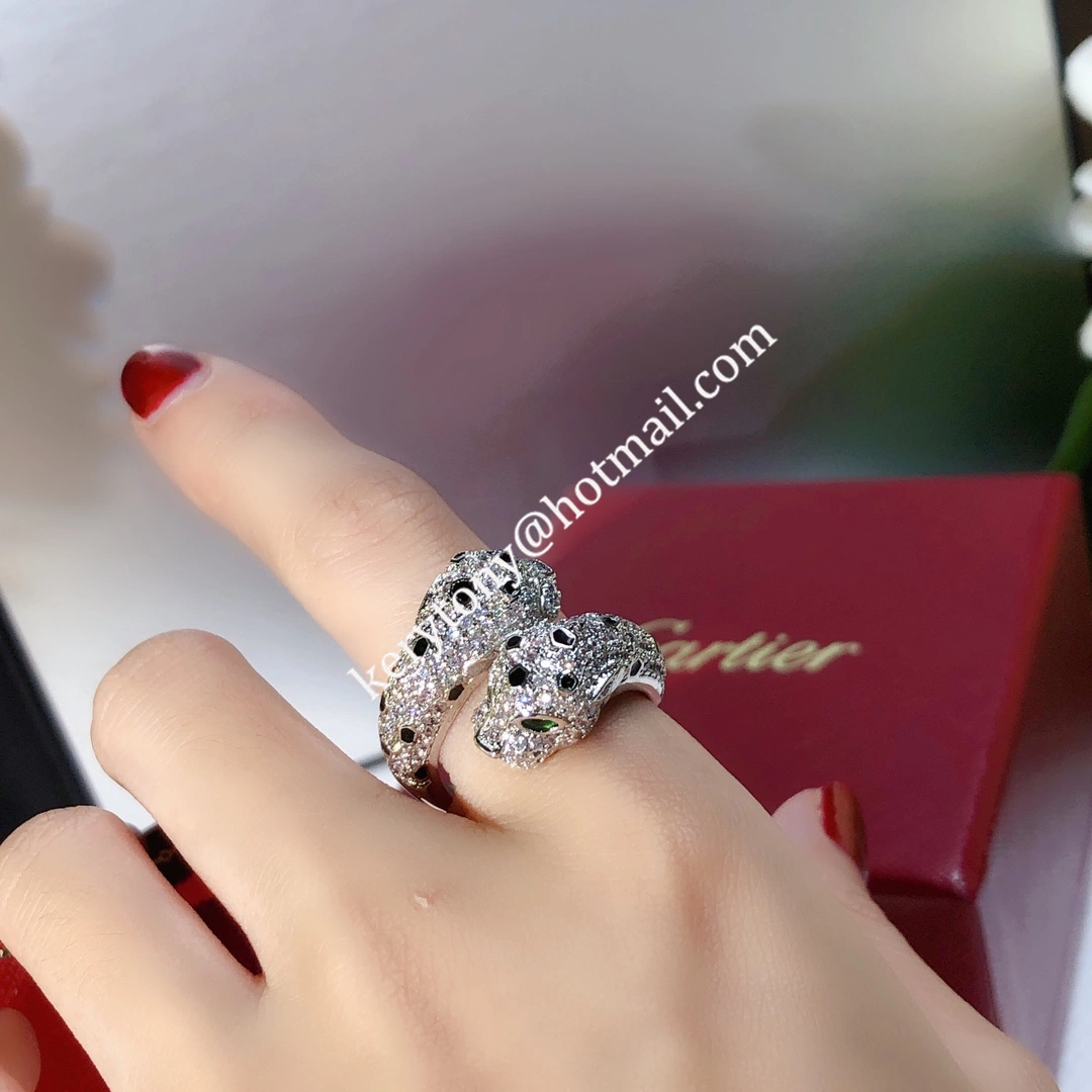 2021 New Double Panthere de Cartier Ring White Gold With Diamonds Online Sale