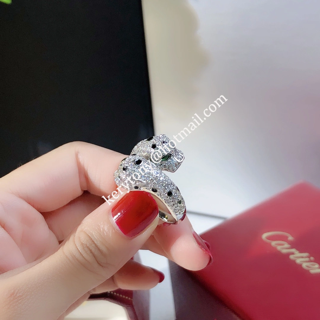 2021 New Double Panthere de Cartier Ring White Gold With Diamonds Online Sale