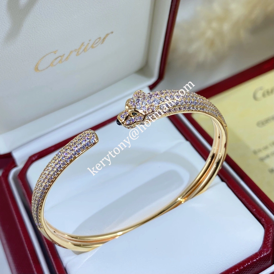 AAA Quality Panthere de Cartier Bracelet Onyx and Emeralds With Diamonds Yellow Gold Rose Gold White Gold N6718117