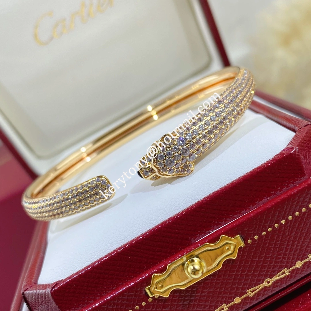 AAA Quality Panthere de Cartier Bracelet Onyx and Emeralds With Diamonds Yellow Gold Rose Gold White Gold N6718117