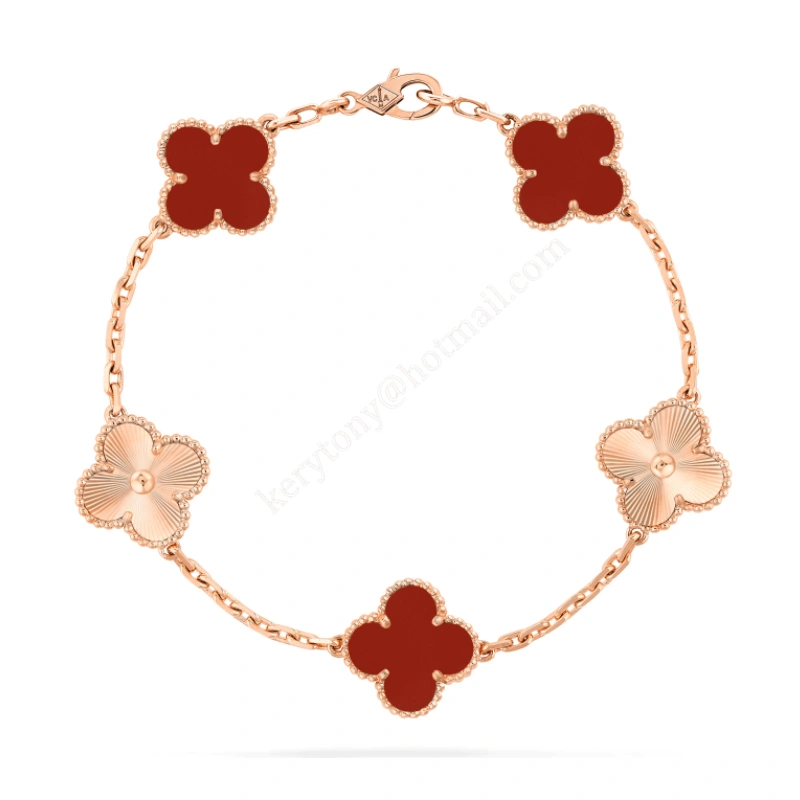 All The Rage Van Cleef Arpels Vintage Alhambra Bracelet 5 Motifs Rose Gold with Carnelian