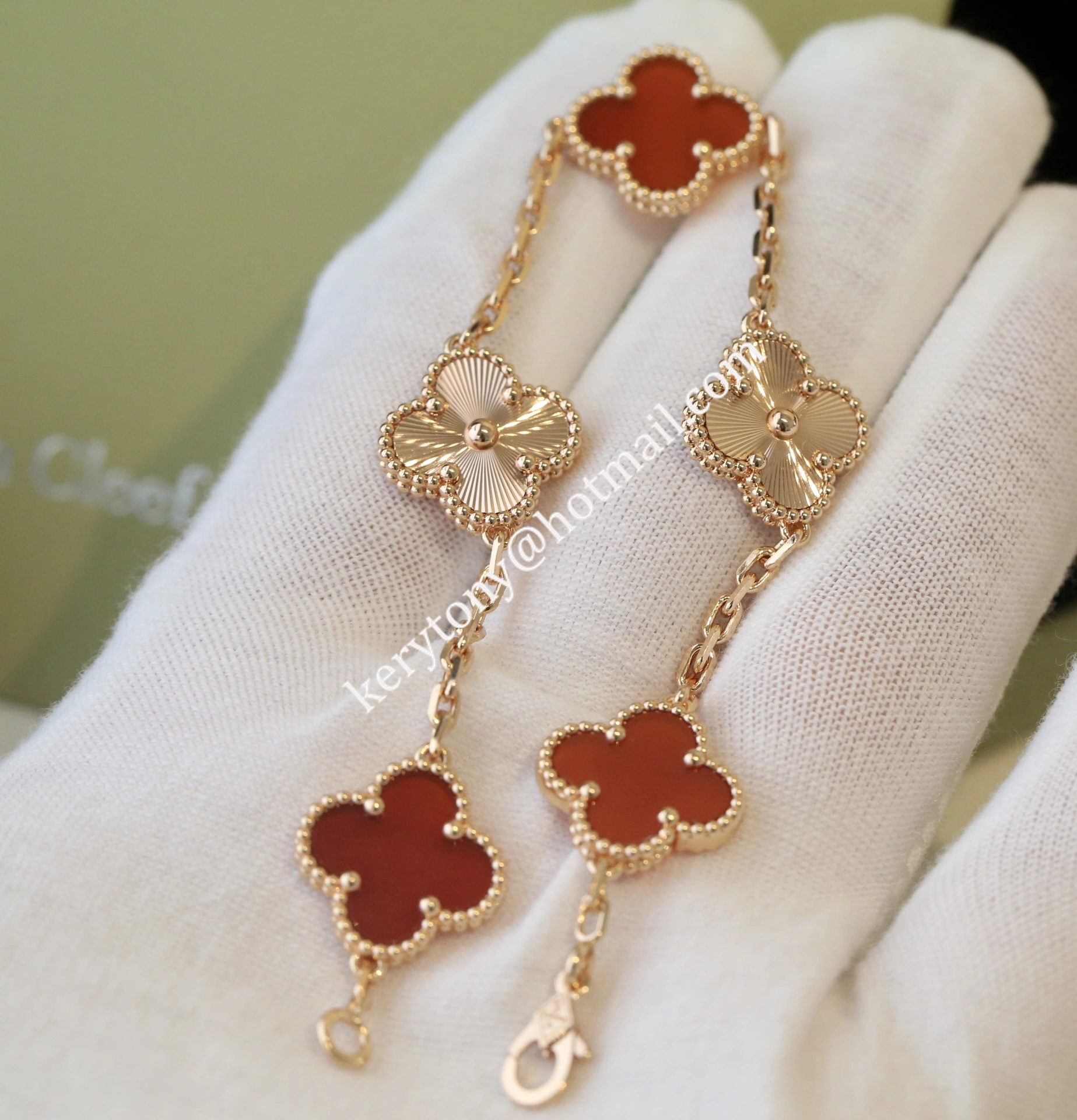 All The Rage Van Cleef Arpels Vintage Alhambra Bracelet 5 Motifs Rose Gold with Carnelian