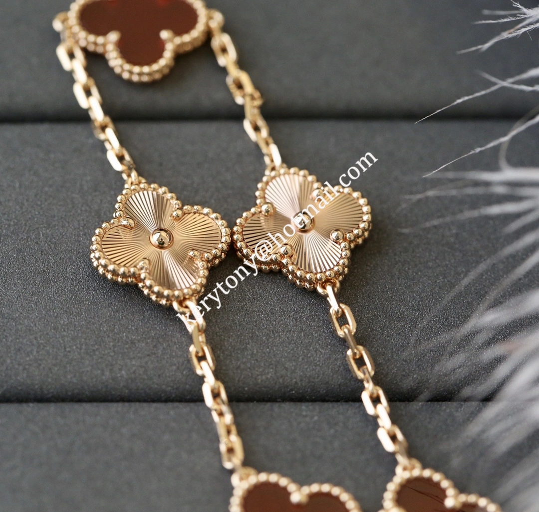 All The Rage Van Cleef Arpels Vintage Alhambra Bracelet 5 Motifs Rose Gold with Carnelian