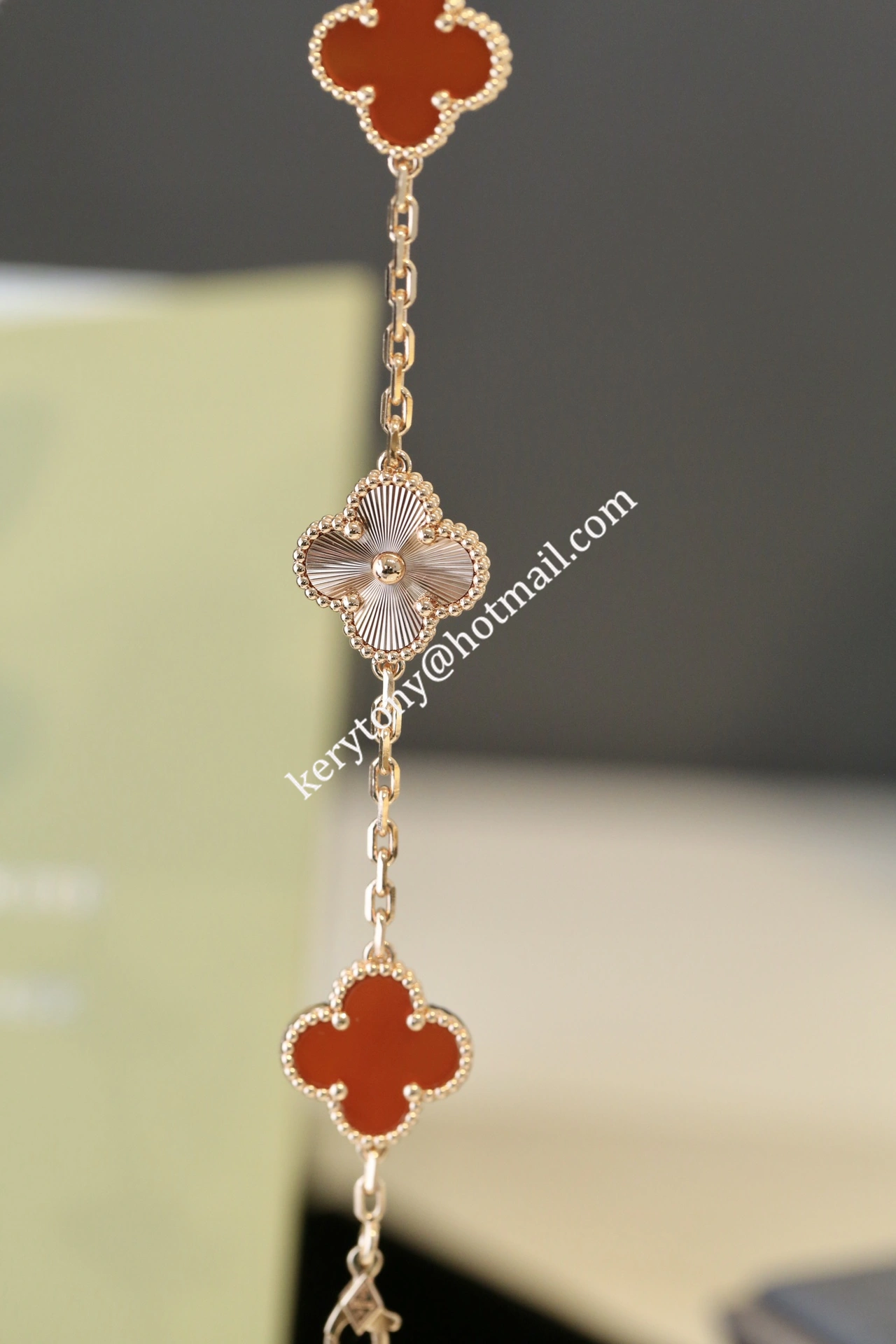 All The Rage Van Cleef Arpels Vintage Alhambra Bracelet 5 Motifs Rose Gold with Carnelian