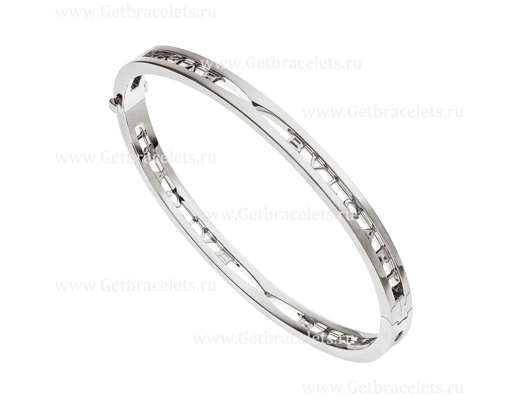 B.zero1 18kt White Gold Bangle Bracelet with Logo on the Spiral