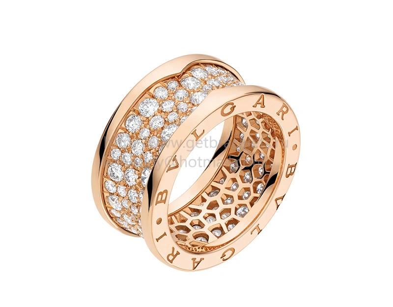 B.zero1 4-Band Ring Pink Gold with Pave Diamonds