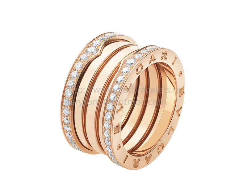 B.zero1 4-Band Rose Gold Ring with Pave Diamonds Along the Edge