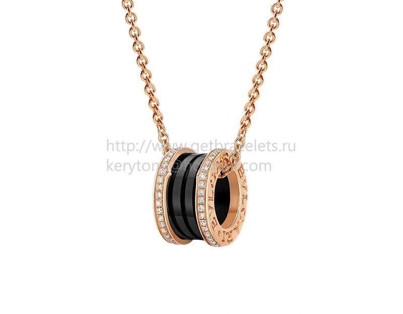 B.zero1 Necklace Pink Gold Black Ceramic with Pave Diamonds Pendant