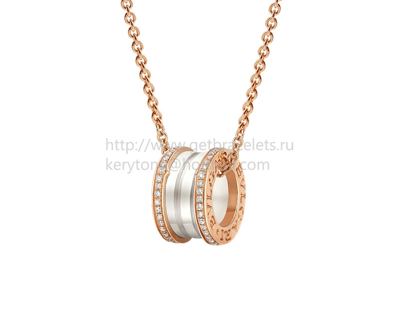 B.zero1 Necklace Pink Gold White Ceramic with Pave Diamonds Pendant