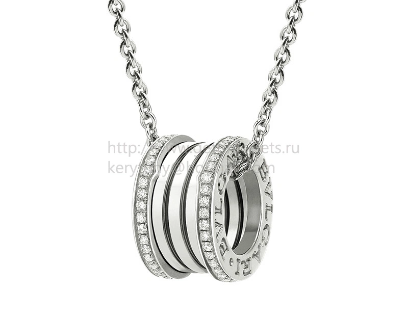 B.zero1 Pendant with Chain in White Gold with Pave Diamonds on the Edges