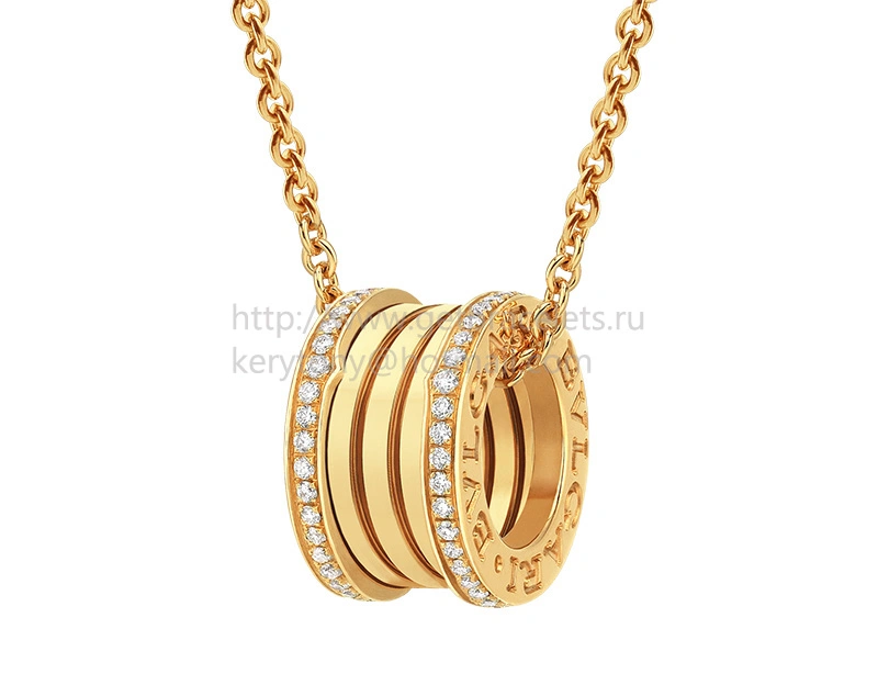 B.zero1 Pendant with Chain in Yellow Gold with Pave Diamonds on the Edges
