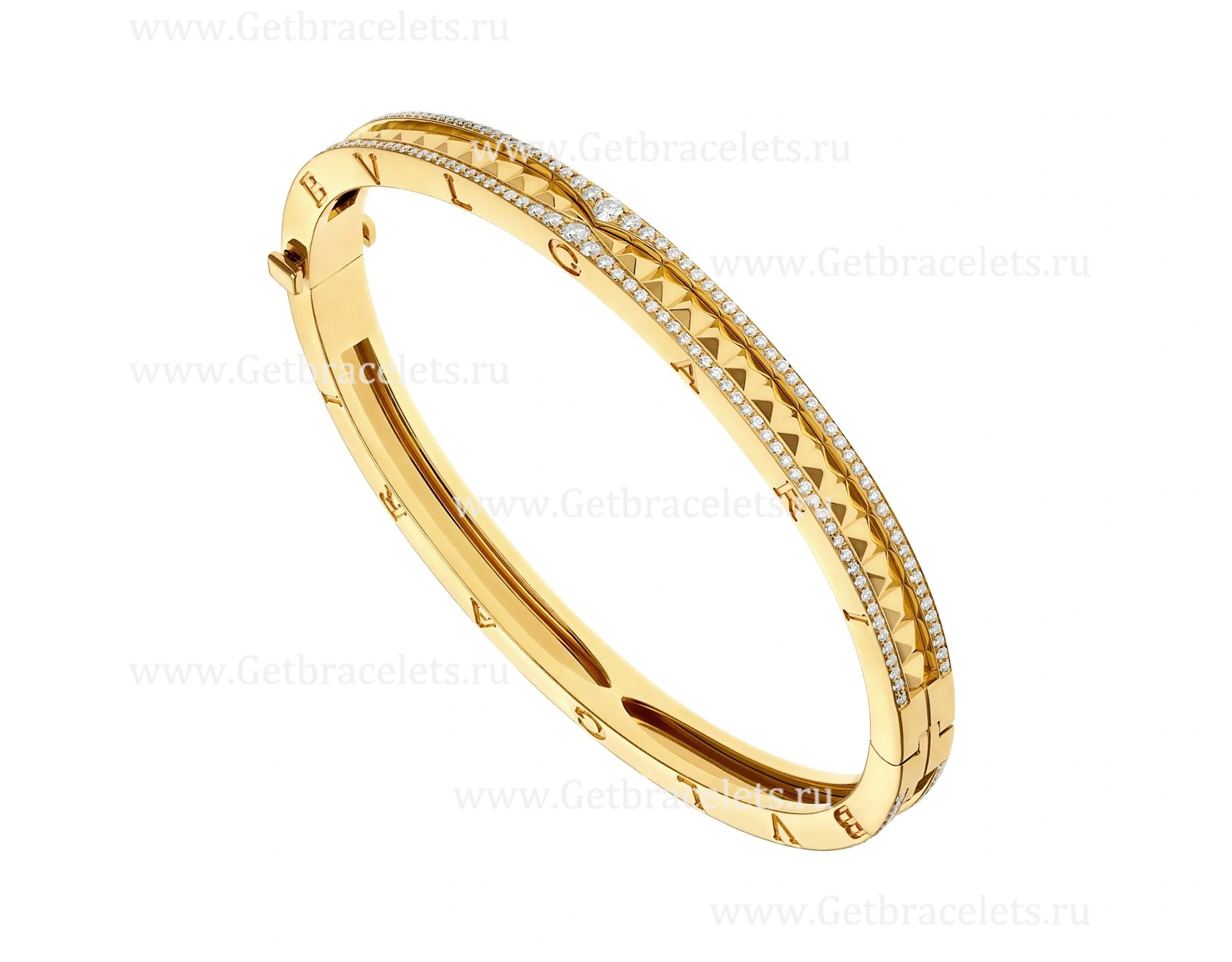 B.zero1 Rock 18kt Yellow Gold Bracelet with Studded Spiral and Pave Diamonds on the Edges